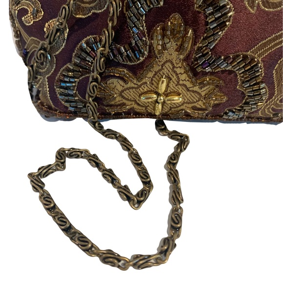 Vintage Brown Beaded Embroidered Chain Purse - Picture 8 of 16